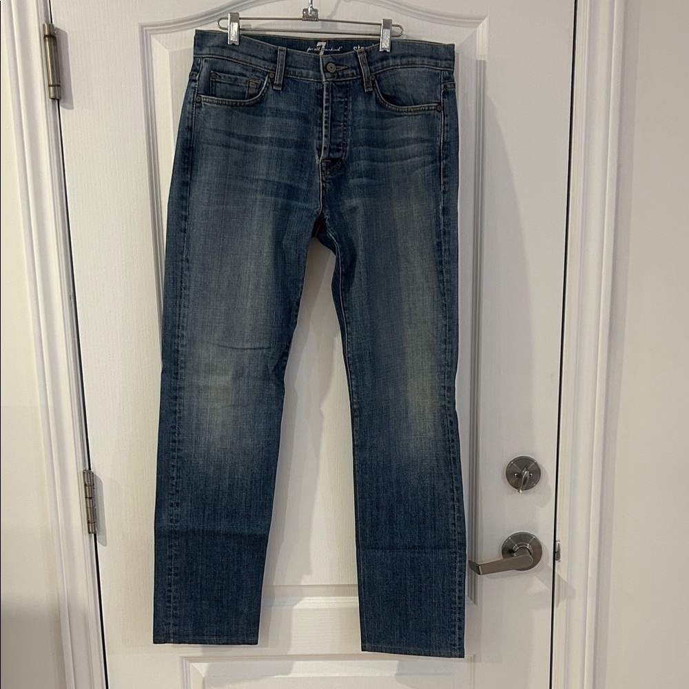 7 For All Mankind Men's Straight Blue Jeans